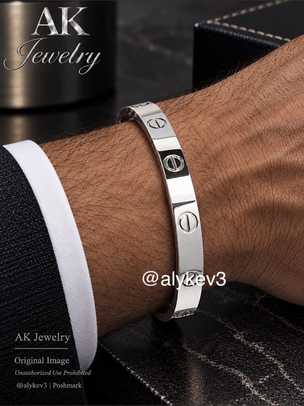 💎MEN’s LUXURY 17-22cm Silver Cuff Bangle, Bracelet over Titanium | AK Jewelry™ - Picture 2 of 5